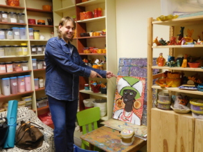Lukas with his painting.