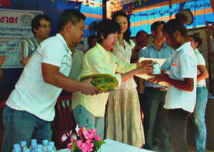 Gift packages of clothes, stationery and books.