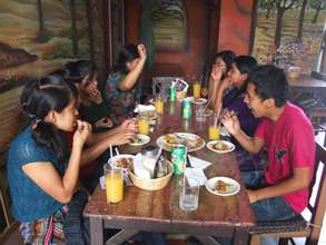 Having lunch at a tourist restaurant