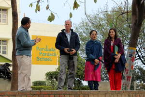 Mr. Ward (Mount Madonna School) addressing girls