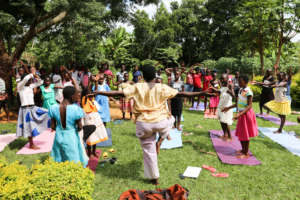 Yoga class in Shanti's back yard