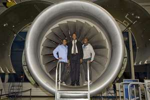 With an employee group at Pratt & Whitney