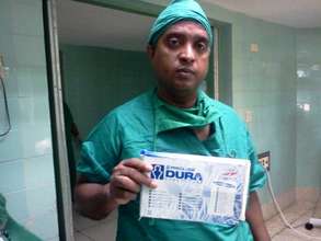 Pediatric neurosurgeon with supplies