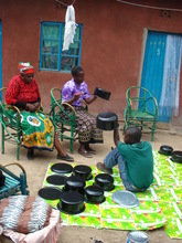 Painted pots are set to dry