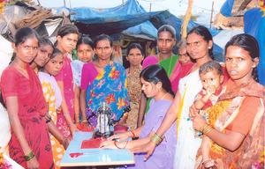 Sewing Instructor explaining the basics to women