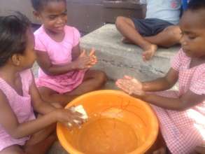 Hand washing with the kindy kids