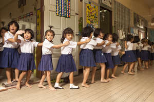 Our kindergartenkids line up on their way to lunch