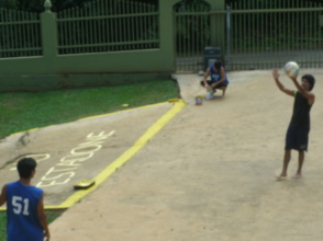 Playing basketball