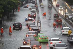 Streets in Bangkok flooded after downpour