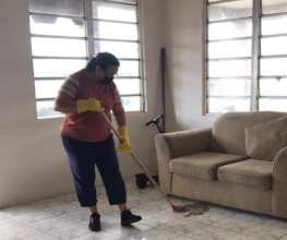 Housekeeper cleaning