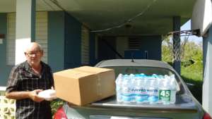 Participant with meal and supplies