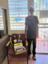 Participant with food bag