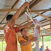Participants begin the tower challenge
