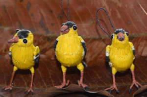 Chambira palm fiber goldfinches made by artisans