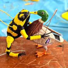 Poison arrow frog and mallard duck ornaments