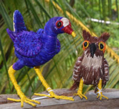 Purple gallinule and tropical screech owl ornament