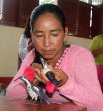 Bora artisan making lineated woodpecker