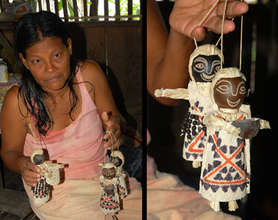 Huitoto artisan Carlina Davila with handmade dolls