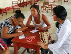 Artisans describing handicraft for product catalog