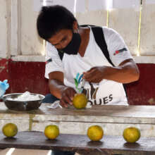 Practice giving injections on oranges