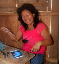 Hilda making morpho butterfly ornament