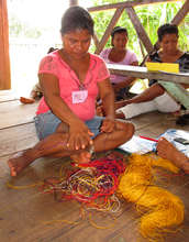 Perfecting skill for twisting chambira palm fiber