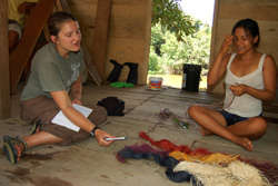 Natalya chatting with Bora artisan at Brillo Nuevo