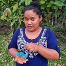 Bora artisan with woven blue morpho butterfly