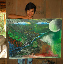 Angelina son Darwin and traditional Bora painting