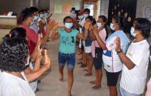 Workshop participants celebrate their sharing