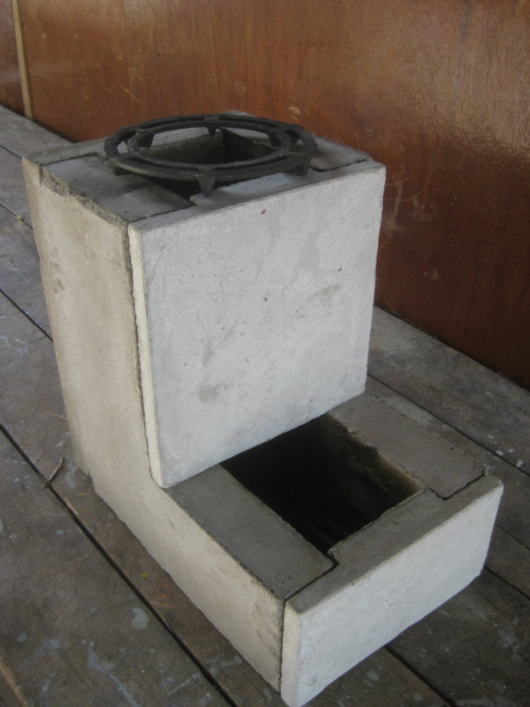 Our sleek cement and rice hull Rocket stove