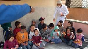 Rescue materials distribution at the orphanage