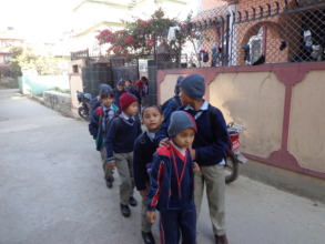 Kids going to school  in a  line