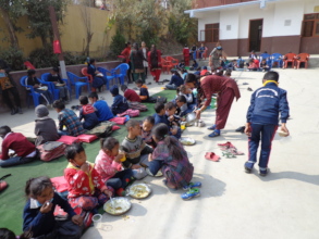 Students eating happily