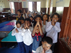 Students greeting us for their supports