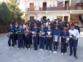 Group photo of students and school principal