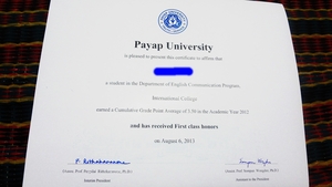 Tai's FirstClassHonors Certificate PayapUni