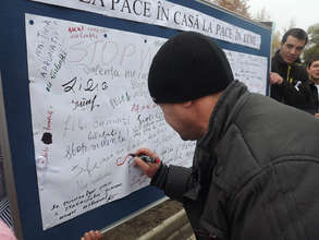 A community member shows his support