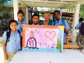 Danny Michel fan, Pauline, leading art workshop