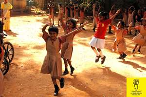 children dancing after  receiving prizez in sports