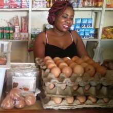 Judith selling eggs, and Kit Yamoyo