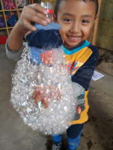 Bubbles with recyclable material