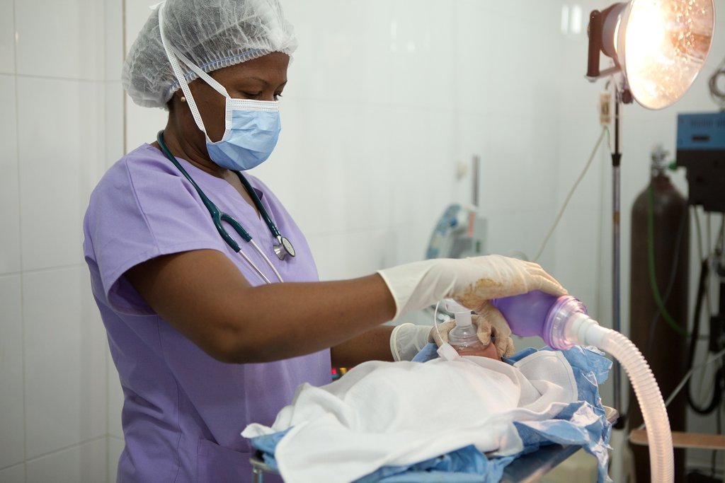 A baby being resucitated at our facility in Haiti