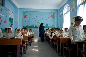 Students in one of schools receiving scholarships