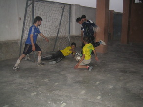 Soccer team practicing