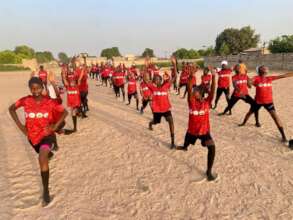 Stretching together before a game