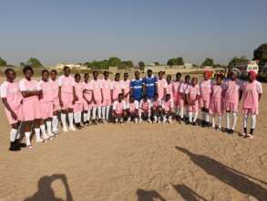 Middle school girls' soccer team before a game.