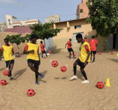 Practicing at a soccer academy
