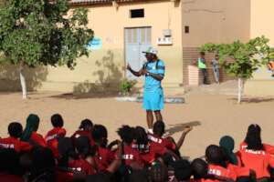 Seyni, Ladies' Turn President, addresses the girls