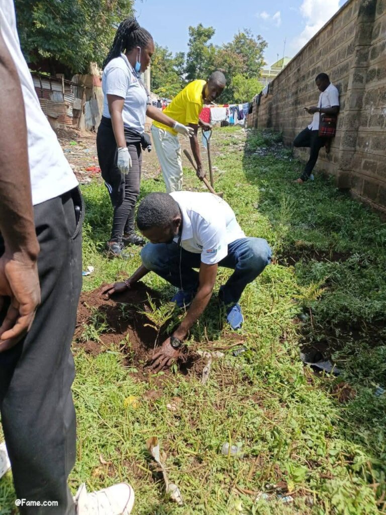 Planting trees after trash clean-up